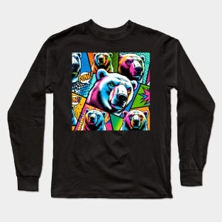 Pop Art Polar Bear Tee - Vibrant Wildlife Fashion Long Sleeve T-Shirt